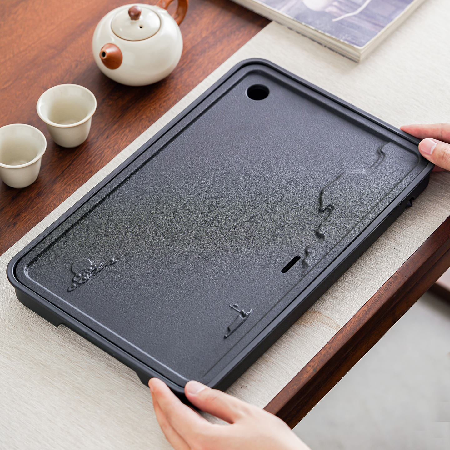 晟窑小型茶盘茶托盘2025新款家用高档仿乌金石茶海茶具干泡小茶台