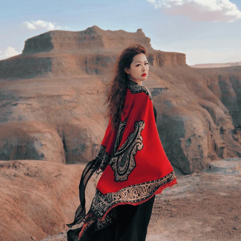 2026新款红色民族风围巾披肩外搭女新疆西藏云南旅游保暖斗篷披风,服饰配件/皮带/帽子/围巾,围巾/丝巾/披肩,淘宝优惠券,粉丝福利购,淘宝优惠卷