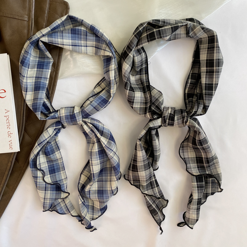 新款棉麻格纹发带丝巾小长条