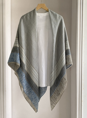 新款复古蓝色格纹130CM丝巾大方巾女夏季空调房围巾披肩旅游防晒