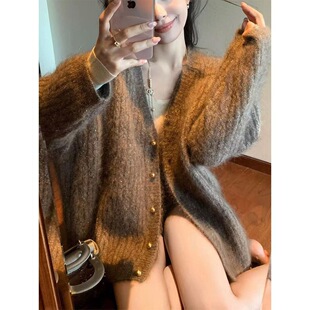 外套 女上衣金丝套头氛围感百搭毛衣开衫 慵懒风女冬季 设计针织新款