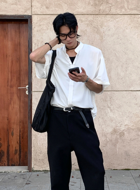 ZINGUP 白色休闲衬衫 春夏轻薄防晒修身短袖小立领衬衣上衣