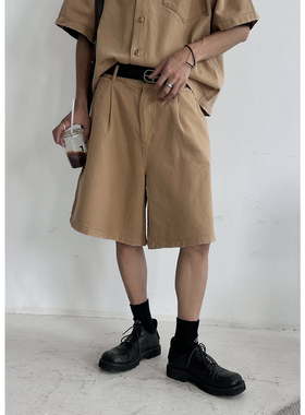 ZINGUP重磅做旧洗水工艺短裤夏季复古质感廓形美式休闲短裤男