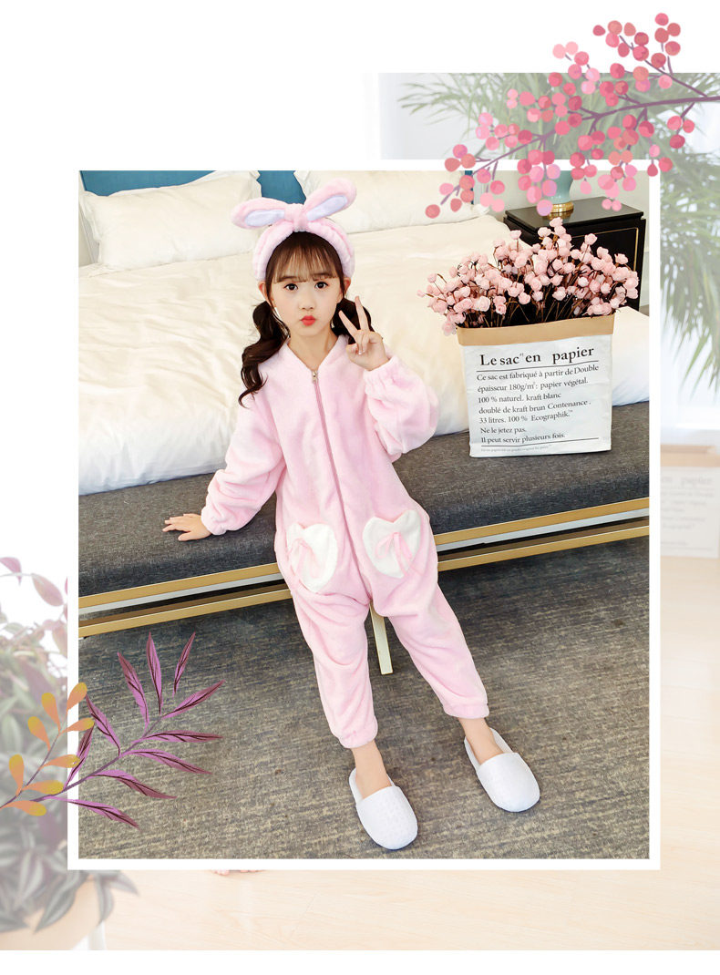 。儿童女秋冬珊瑚绒睡衣女童法兰绒冬季连体衣睡袋大童法莱绒冬套