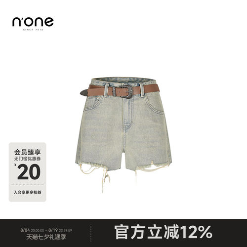 none美式复古做旧毛边牛仔短裤