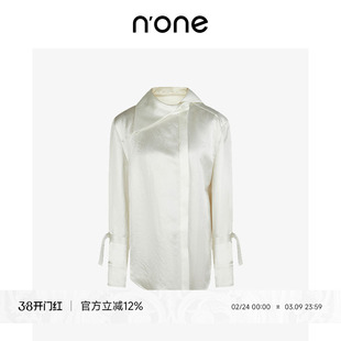 none 100%醋酸面料白色大翻领领衬衫女冬季新款不对称造型