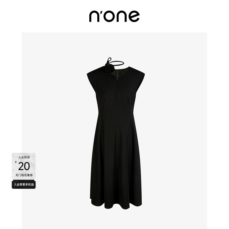 NONE开叉圆领X型高弹柔软连衣裙