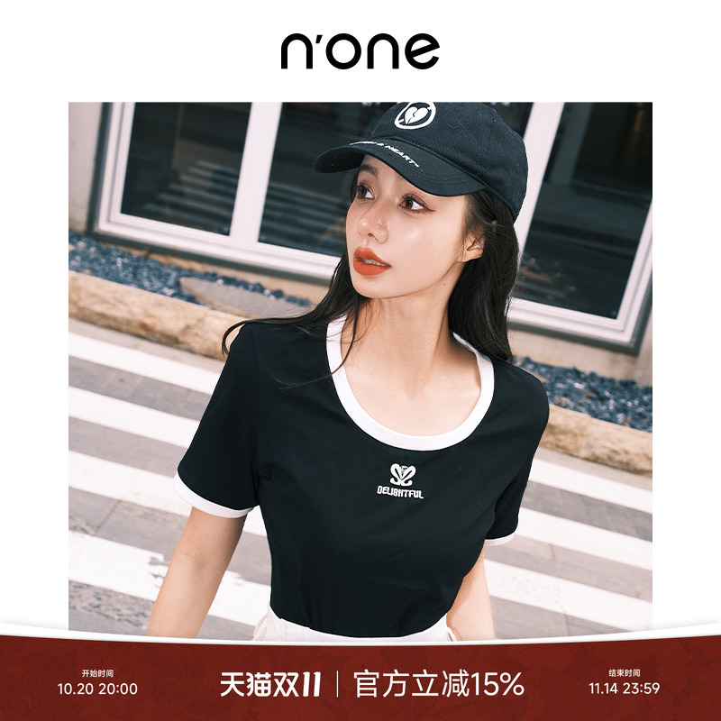 none短袖撞色低圆领t恤