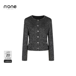 none 黑色亮片小香风外套女2026春季新款修身短款圆领气质上衣