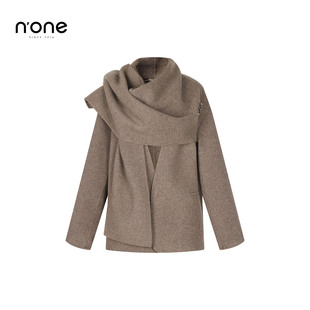 设计感围巾领中长款 none 高级感浅棕灰羊毛混纺大衣女2025冬新款