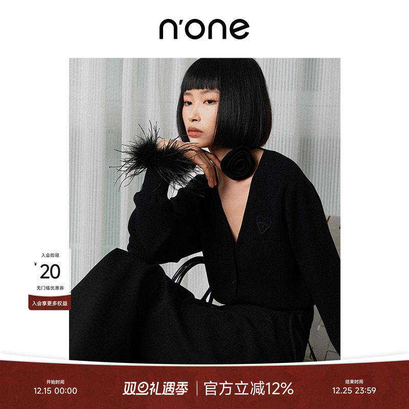 NONE高弹透视网纱面料拉链针织衫