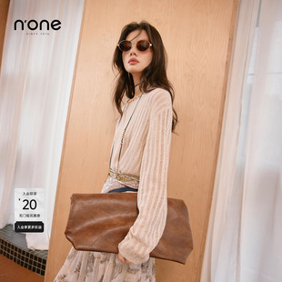 新款 none 女2026春季 饰珠子竖条纹针织衫 温柔风上衣百搭 圆领装