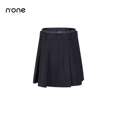 none双腰头西装条纹百褶短裙