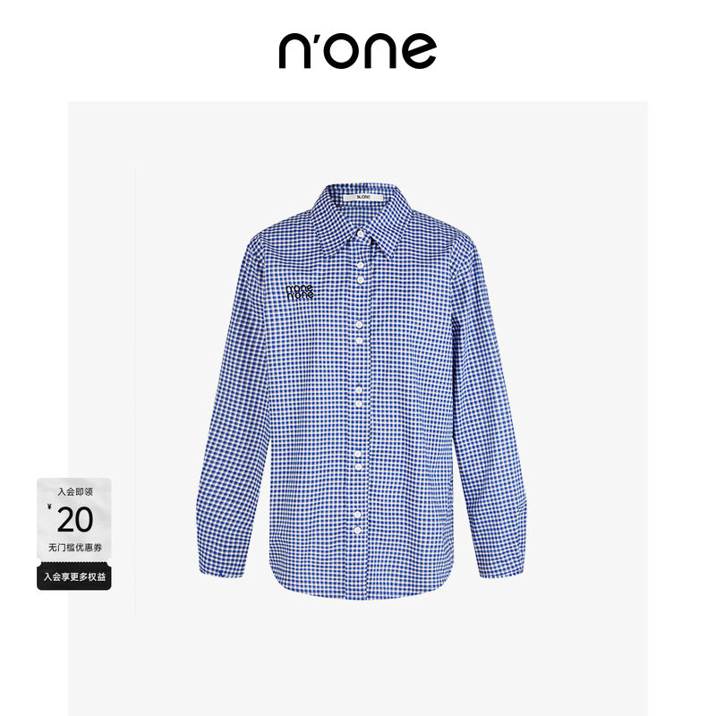none经典格纹单排扣宽松衬衫