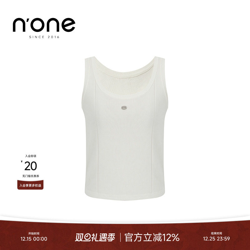 none大圆领手缝金属件背心