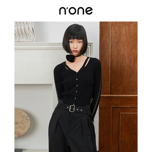 冬细坑条纹收腰修身 女新款 上衣女 重工串珠合体针织开衫 none