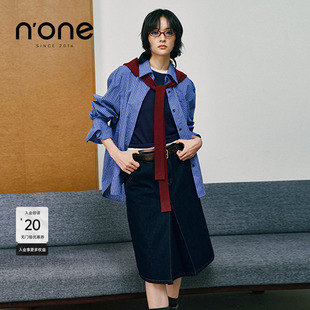 藍格紋襯衫 none 2025春新款 MIU系學院風經典 女寬松慵懶風疊穿連帽