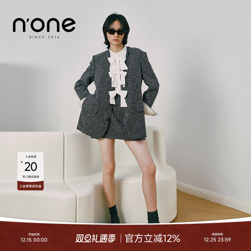 none可翻折袖花朵造型无领式西装