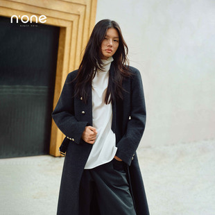 过膝双排扣大衣 长款 none 绵羊毛羊驼毛混纺毛呢外套女2025冬新款