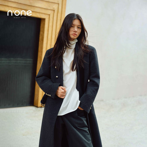 none经典双排扣收腰双面呢大衣
