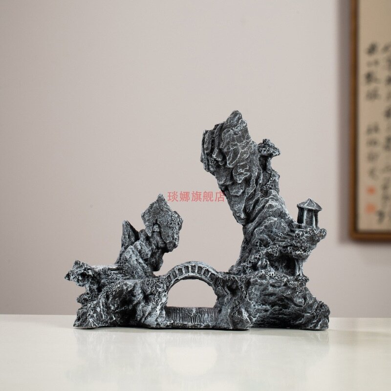 拱桥微景观盆景鱼缸造景摆件新中式假山装饰摆件古建筑小拱桥模型