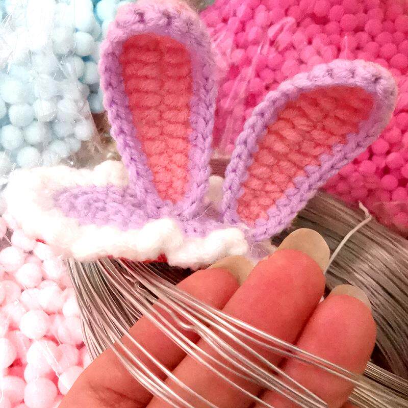 diy手工编织发定型条配件钩针兔耳朵夹玫瑰植物树叶