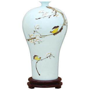 傲世瓷业 手绘影青釉喜上眉梢梅瓶