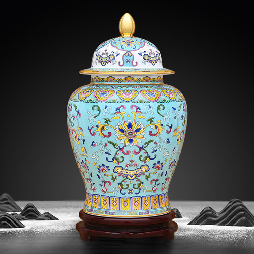 景德镇陶瓷中式宫廷珐琅彩茶叶罐带盖将军罐家用红茶绿茶密封防潮