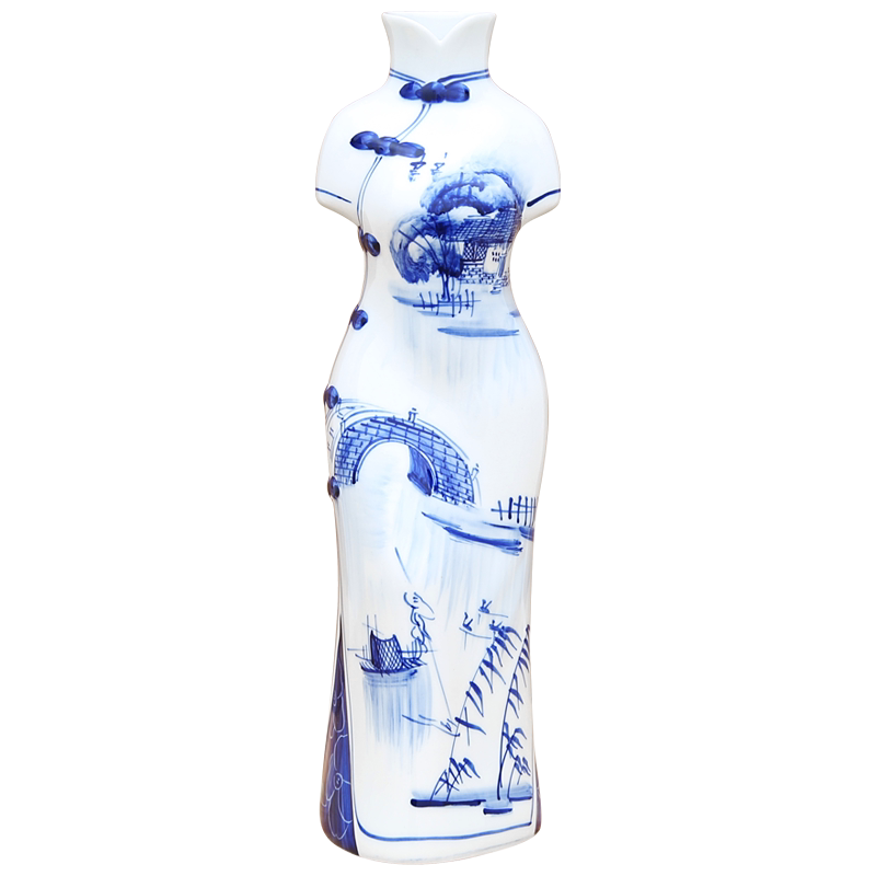 景德镇陶瓷器青花瓷旗袍美女手