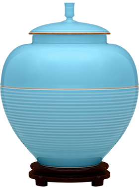 景德镇陶瓷大号中式湖蓝艺术罐酒店装饰品民宿客厅办公室家用摆件