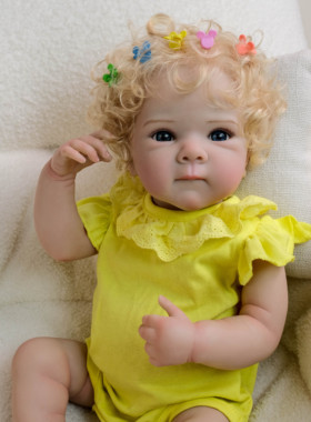 NPK仿真娃娃19英寸睁眼植入头发3D皮肤静脉血丝黄色荷叶哈衣送礼