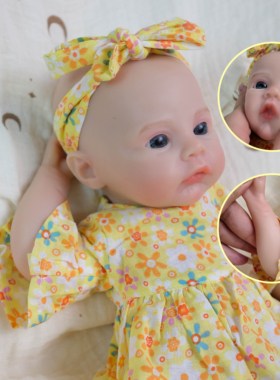 NPK仿真婴儿重生娃娃30厘米纯实心硅胶Q弹可拉扯软绵绵黄色印花裙