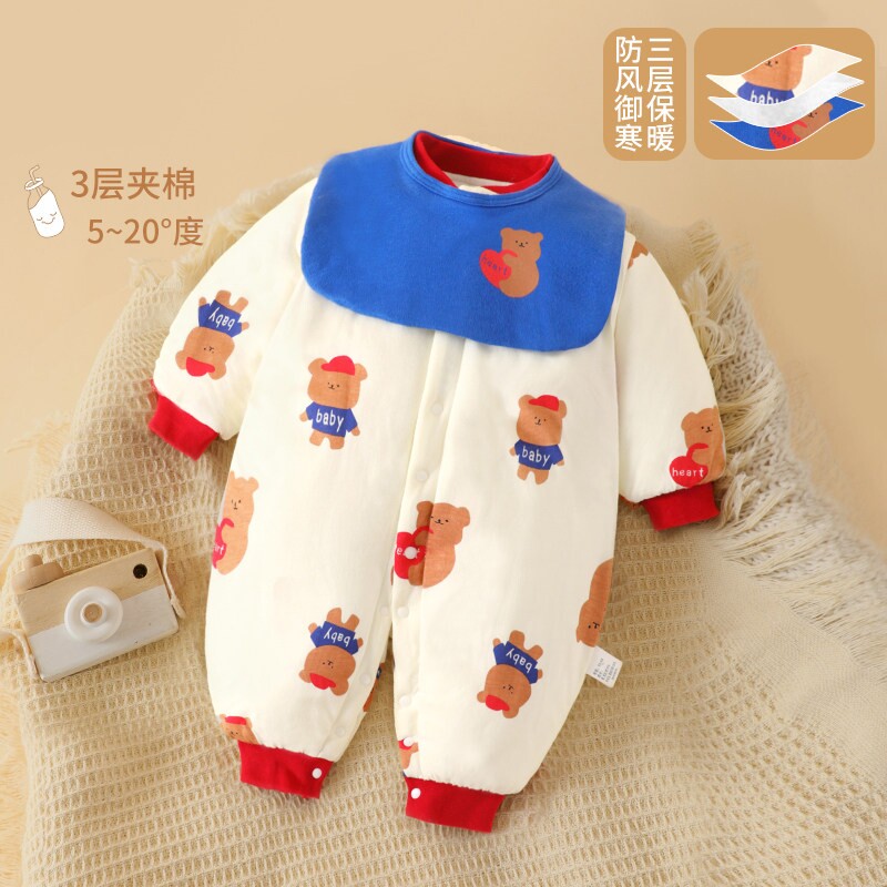 夹棉秋冬季婴幼儿连体哈衣服保暖