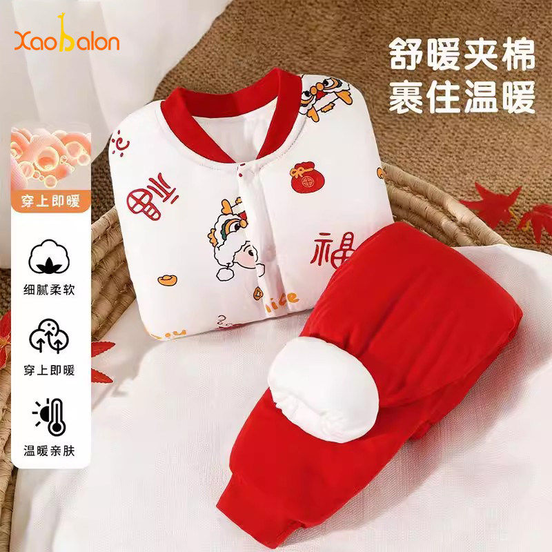 婴儿保暖套装秋冬夹棉宝宝衣服超萌家居服棉服儿童棉衣棉裤套装