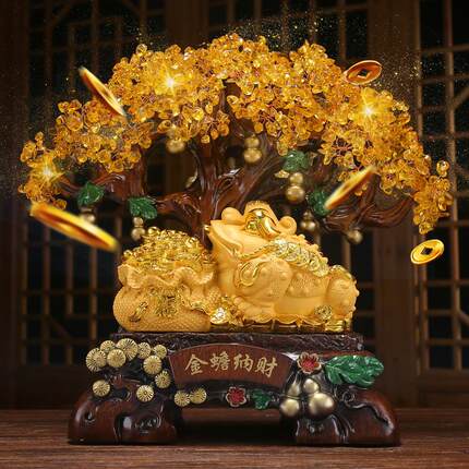 金蟾招财摆件黄水晶发财树聚宝盆轻奢客厅送朋友开店开业礼物高档