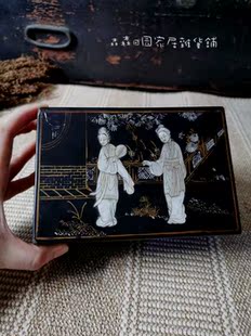 回流漆器民国出口创汇螺钿人物大漆首饰盒收纳古董收藏文玩老物件