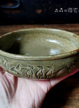 柴烧瓷器手工复古仙鹤茶洗茶道具