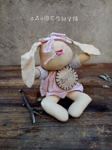 手绘兔子古董娃娃布艺玩偶欧美复古丑陋娃娃艺术家儿童房装饰摆件