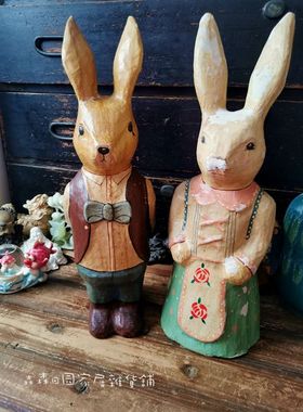 日产古董纸偶纯手工古董兔子摆件