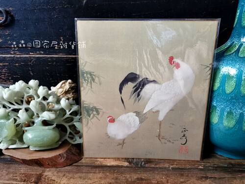 日本回流玄关装饰画仙鹤手绘公鸡日式走廊背景单幅挂画客餐厅壁画