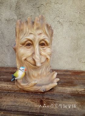 美式乡村风艺术家根雕烛台装饰品