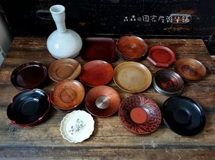 日本回流漆器民国老木胎大漆茶盘茶道配件手工漆器茶托老杯托壶承