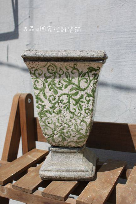 欧式粗陶雕花奖杯高脚花盆  复古做旧陶瓷印花户外特色花园装饰盆