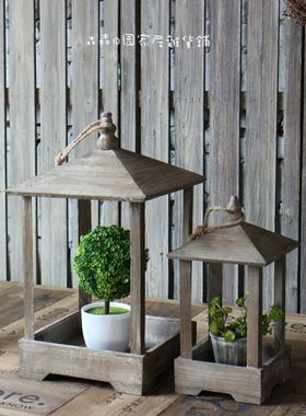 复古园艺实木阳台禅意风落地摆件