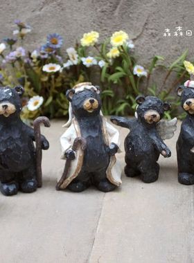 树脂复古做旧仿木雕刻小熊工艺品