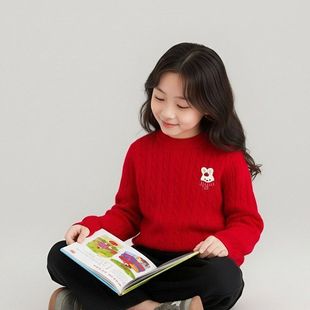 女童保暖毛衣儿童拜年服针织衫女童上衣抗静电2025新款冬装潮童装