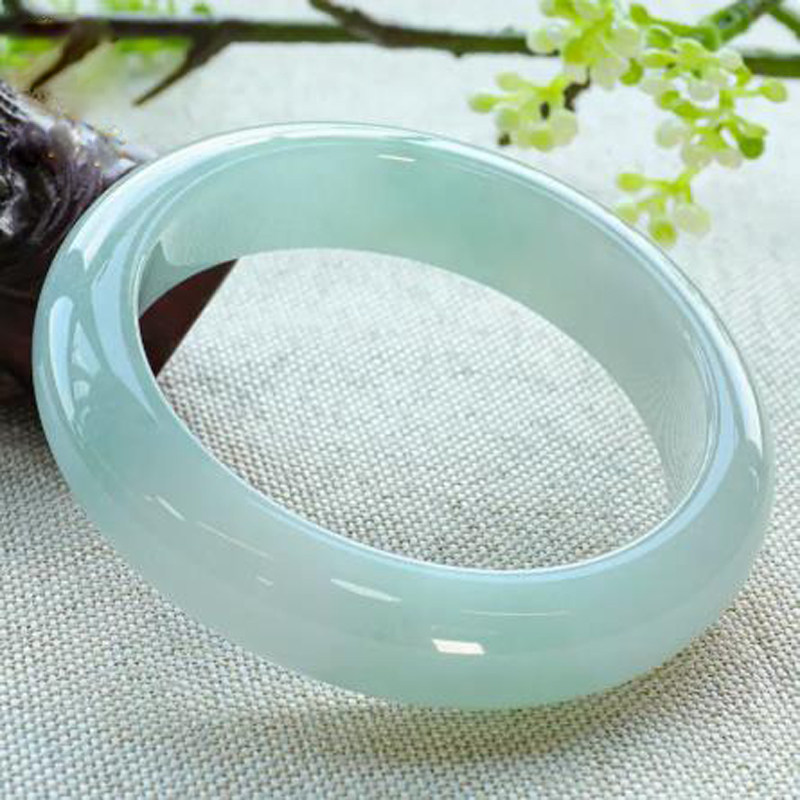 周玉镯天然缅甸翡翠玉手镯晴水浅绿缅甸飘绿送礼正圈单色冰糯手镯