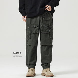 哈伦裤 豪霆 直筒小脚工装 男春秋季 日系复古多口袋宽松锥形休闲裤