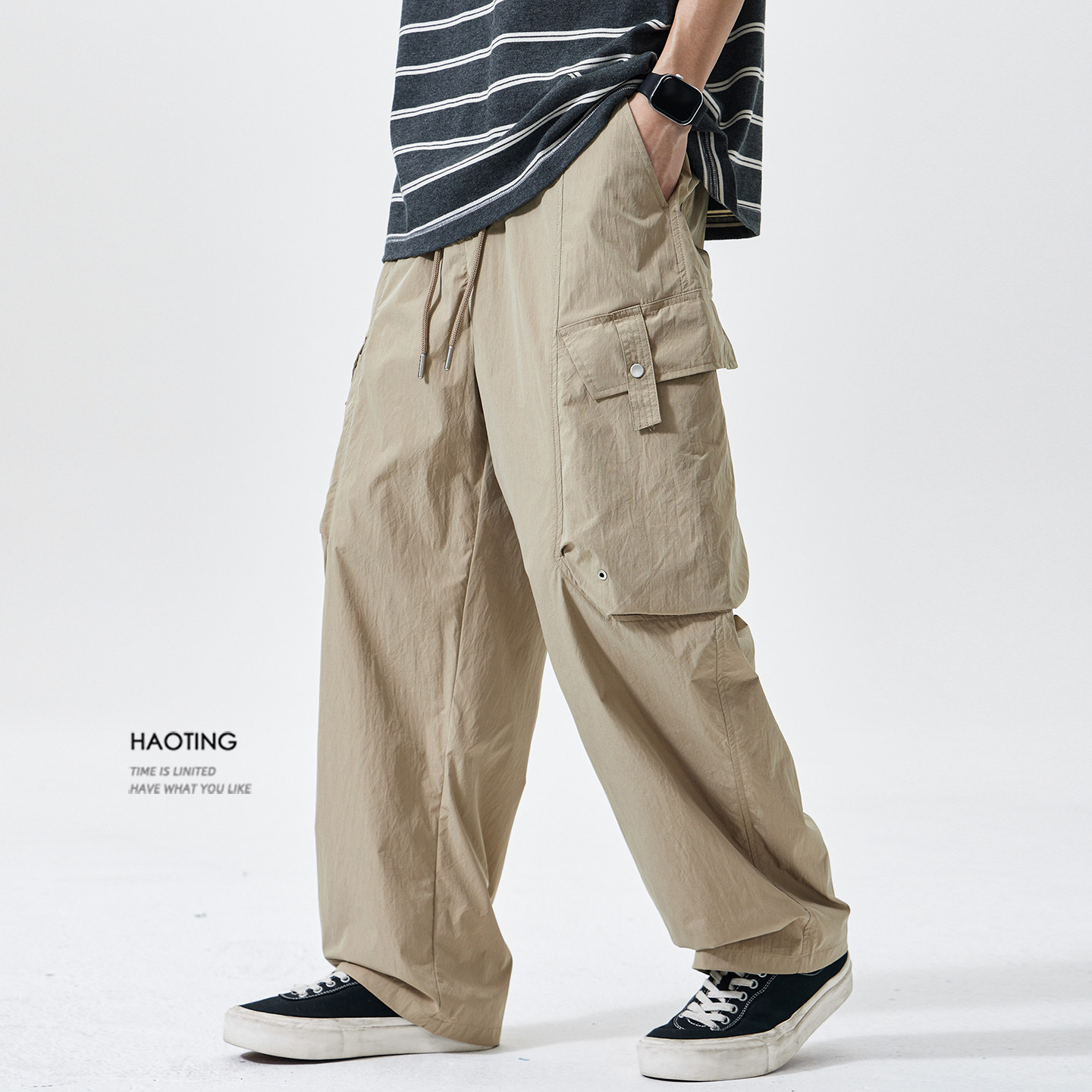 豪霆.春夏季薄款弯刀工装裤男士宽松直筒阔腿多口袋速干休闲裤潮