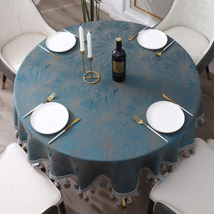 防水防油高级感轻奢家用圆形大圆桌桌布艺餐椭圆形饭店酒店餐桌布